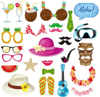 28Pcs Hawaii Photo Booth Props Kit Strand Seaside Photobooth Dress-Up Accessoires