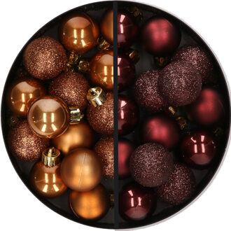 28x stuks kleine kunststof kerstballen bruin tinten 3 cm - Kerstbal