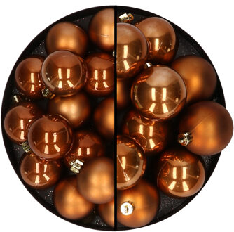 28x stuks kunststof kerstballen bruin 4 en 6 cm
