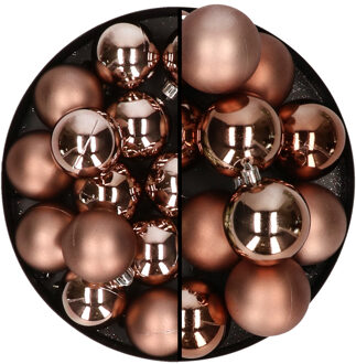 28x stuks kunststof kerstballen bruin 4 en 6 cm