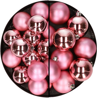 28x stuks kunststof kerstballen bubblegum roze 4 en 6 cm