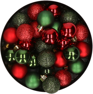 28x stuks kunststof kerstballen rood en donkergroen mix 3 cm
