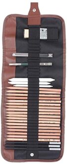 29 Stks/set Kunst Levert Kunstenaar Schetsen Kit Canvas Roll Up Etui Voor Beginners Kinderen Volwassenen Tekening Potlood Set