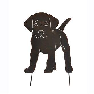 2D Hond Figuur Grond Insert Decor Voor Outdoor Holle Levensechte Dier Metalen Standbeeld Peg Voor Tuin Manor 30*47cm DC156