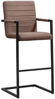 2e Halve Prijs Leen Bakker - Barkruk Lizzy - Cognac - Stof - Bruin - 55x50x122 Cm