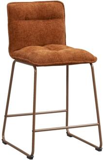 2e Halve Prijs Leen Bakker - Barkruk Stella - Terracotta - Stof/Staal - Bruin#Rood - 46x55x95 Cm