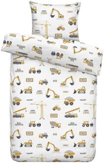 2e Halve Prijs Leen Bakker - Dekbedovertrek Joel - Wit/geel - 140x200 Cm - Polyester - Wit#Geel