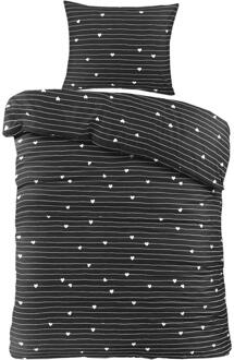 2e Halve Prijs Leen Bakker - Dekbedovertrek Milou - /wit - 140x220 Cm - Polyester - Zwart