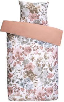 2e Halve Prijs Leen Bakker - Dekbedovertrek Nova Bloemen - Wit/roze - 140x200/220 Cm - Katoen Satijn - Wit#Roze
