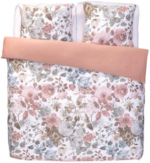 2e Halve Prijs Leen Bakker - Dekbedovertrek Nova Bloemen - Wit/roze - 240x200/220 Cm - Katoen Satijn - Roze#Multikleur#Wit