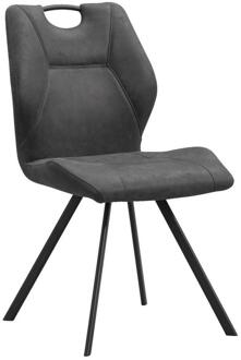 2e Halve Prijs Leen Bakker - Eetkamerstoel Jesse - Antraciet - Stof/Lederlook - Grijs - 63x52x93 Cm