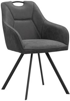 2e Halve Prijs Leen Bakker - Eetkamerstoel Jesse Met Armleuning - Antraciet - Stof/Kunstleder - Grijs - 65x57x88 Cm