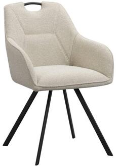 2e Halve Prijs Leen Bakker - Eetkamerstoel Jesse Met Armleuning - Bouclé - Zand - Teddy/Stof - Beige - 65x57x88 Cm