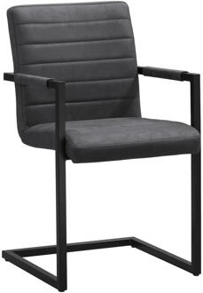 2e Halve Prijs Leen Bakker - Eetkamerstoel Lizzy - Met Armleuningen - Antraciet - Metaal/Polyester - Grijs - 60.5x50.5x86.5 Cm