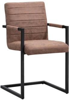 2e Halve Prijs Leen Bakker - Eetkamerstoel Lizzy - Met Armleuningen - Cognac - Polyester - Bruin