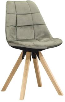 2e Halve Prijs Leen Bakker - Eetkamerstoel Senja - Geblokt - Naturel Hout - Stof - Groen - 54x84x45 Cm