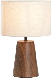 2e Halve Prijs Leen Bakker - Tafellamp Finne - Bruin Metaal - E27 - 37xØ23 Cm - Stof/Metaal - Bruin#Crème - H35 Cm