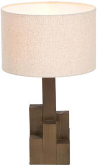 2e Halve Prijs Leen Bakker - Tafellamp May Naturel E27 - 46x28x28 Cm - Stof/Hout - Bruin#Wit