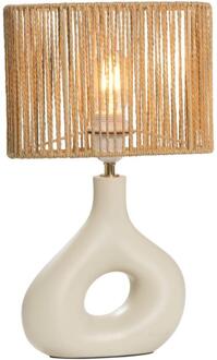 2e Halve Prijs Leen Bakker - Tafellamp Reva - Naturel - E27 - 42x26x13,5 Cm - Keramiek - Wit#Bruin - 13.5x26x42 Cm