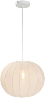 2e Halve Prijs Op=Op | Leen Bakker - Hanglamp Fenne Ovaal - Metaal - E27 - 150xØ38 Cm - Stof/Metaal - Wit