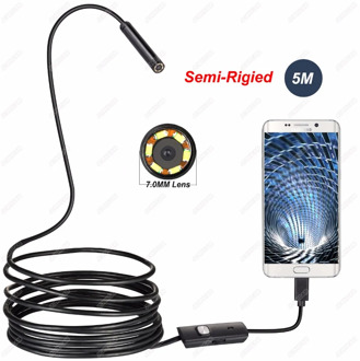 2in1 Android USB Endoscope Camera 7mm 5M Android Phone OTG USB Borescope Endoscoop Inspection Snake Hard Cable Tube Camera