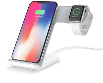 2in1 Draadloze Dock Voor Apple Horloge Charger Station Qi Snelle Magnetic Charging Stand Voor Iphone 12 11 10 9 Iwatch serie 6 5 4 3 Se zilver