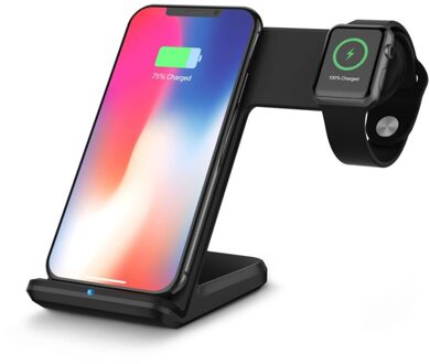 2in1 Draadloze Dock Voor Apple Horloge Charger Station Qi Snelle Magnetic Charging Stand Voor Iphone 12 11 10 9 Iwatch serie 6 5 4 3 Se zwart