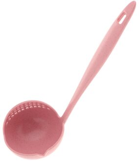2in1 Soep Lepel Lange Steel Keuken Zeef Effen Kleur Koken Vergiet Keuken Scoop Plastic Servies Vergiet Levert Roze