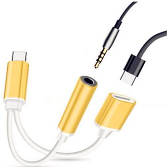 2in1 Type-C Usb Audio Adapter TYPE-C Naar 3.5 Mm Jack Hoofdtelefoon Converter Muziek Opladen Adapter Opladen Voor Huawei xiaomi Telefoon goud