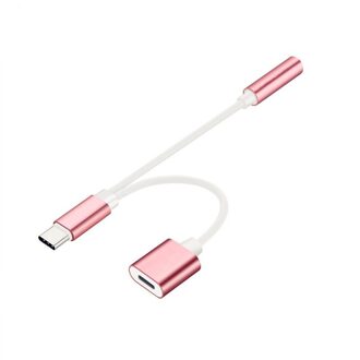 2in1 Type-C Usb Audio Adapter TYPE-C Naar 3.5 Mm Jack Hoofdtelefoon Converter Muziek Opladen Adapter Opladen Voor Huawei xiaomi Telefoon roos goud
