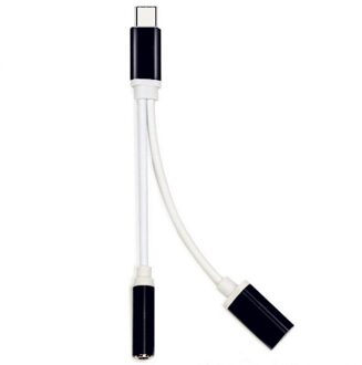 2in1 Type-C Usb Audio Adapter TYPE-C Naar 3.5 Mm Jack Hoofdtelefoon Converter Muziek Opladen Adapter Opladen Voor Huawei xiaomi Telefoon zwart