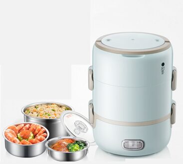 2L Grote Capaciteit Multifunctionele elektrische verwarming lunchbox, verwarming en stomen voedsel, twee lagen, vacuüm verse licht blauw