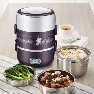 2L Grote Capaciteit Multifunctionele elektrische verwarming lunchbox, verwarming en stomen voedsel, twee lagen, vacuüm verse paars