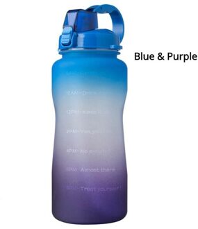 2L Outdoor Sport Water Fles Drinken Waterkoker Fietsen Camping Wandelen Water Cup Met Tijd Marker blauw-paars