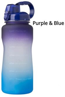2L Outdoor Sport Water Fles Drinken Waterkoker Fietsen Camping Wandelen Water Cup Met Tijd Marker paars-blauw