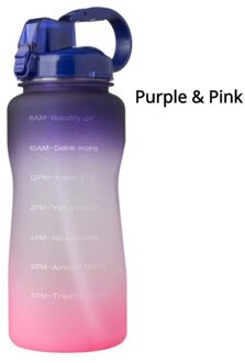 2L Outdoor Sport Water Fles Drinken Waterkoker Fietsen Camping Wandelen Water Cup Met Tijd Marker paars-roze