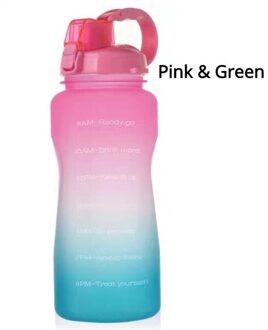 2L Outdoor Sport Water Fles Drinken Waterkoker Fietsen Camping Wandelen Water Cup Met Tijd Marker roze-groen