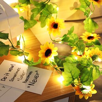 2M 3M Groen Blad Guirlande Batterij String Lights Led Flexibele Koperen Kunstmatige Blad Wijnstok Verlichting Voor Kerst Bruiloft party Decor 2m zonnebloem