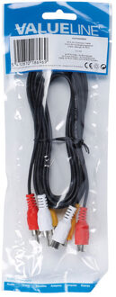 2m RCA x 3 m/f composiet videokabels 3 x RCA Zwart