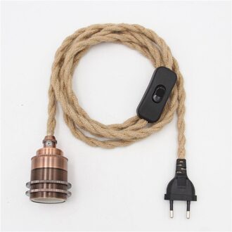 2Meter Euro Plug Netsnoer Met E27 Schroefdraad Lamp Lamp Houder Voor Vintage Stijl Hanglamp Snoer antiek koper