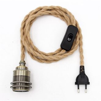2Meter Euro Plug Netsnoer Met E27 Schroefdraad Lamp Lamp Houder Voor Vintage Stijl Hanglamp Snoer bronzen