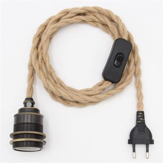 2Meter Euro Plug Netsnoer Met E27 Schroefdraad Lamp Lamp Houder Voor Vintage Stijl Hanglamp Snoer Brush zwart