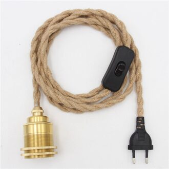 2Meter Euro Plug Netsnoer Met E27 Schroefdraad Lamp Lamp Houder Voor Vintage Stijl Hanglamp Snoer Raw messing