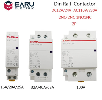 2P 16-100A AC 110V 220V 50/60Hz Din Rail Household AC Modular Contactor Switch Controller 2NO 2NC 1NO 1NC DIY Smart Home Hotel