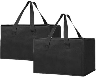 2Pack Opvouwbare Koeltas Draagbare Cake Geïsoleerde Zak Aluminiumfolie Thermische Doos Waterdicht Pak Ijs Levering Zak zwart