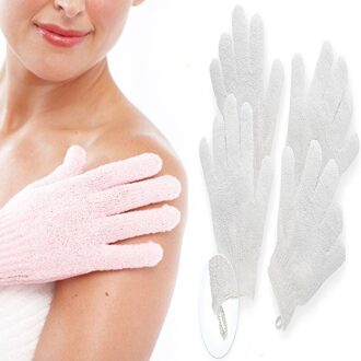2Pairs Exfoliërende Bad Handschoenen Douche Gezicht Huid Body Wash Massage Loofah Scrub Grijs 20*12 Cm