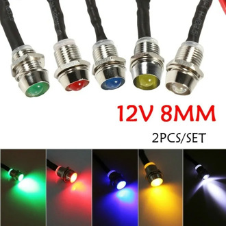2Pc 12v 8mm Chrome Waterproof Lamp LED Panel Pilot Dash Car Van Boat Warning Dashboard Signal Light Instrument Pilot Lamp