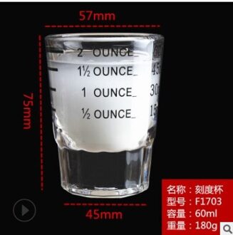 2Pc 45/60/90Ml Espresso Glas Met Kalibratie Koffie Cup Verdikte Glas zwart 60ml