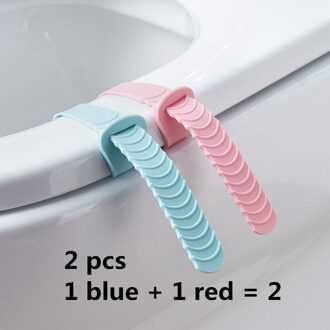 2Pc Draagbare Opvouwbare Toilet Seat Cover Lifter Sanitaire Closestool Cover Lift Handvat Voor Reizen Thuis Badkamer Wc Accessoires blauw-rood