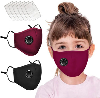 2PC Kids Boys Girls Cotton Face Mask Washable Reusable Adjustable Children Breath Valve Mouth Mask with 6PC Filter masque A50